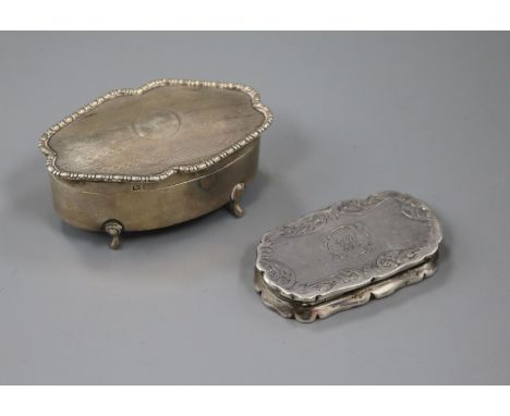 A Victorian silver snuff box by Foxhall &amp; Co, Birmingham, 1851 and a George V silver trinket box, trinket box 80mm.