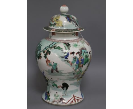 A Chinese wucai vase and lid (possibly Kangxi dynasty) H.43cm