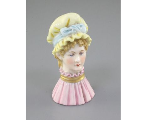 A Victorian Royal Worcester 'Mob Cap' candle extinguisher, puce printed mark and date code for 1892, 9cm