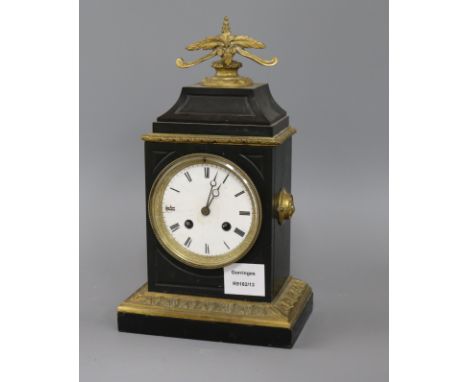 A late 19th century French gilt spelter and black marble eight day mantel clock height 30cm