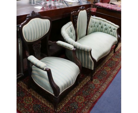 A Victorian button back sofa and an elbow chair Sofa W.160cm