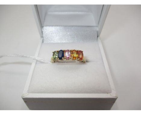 Silver Multi Coloured Sapphire Ring, Size K