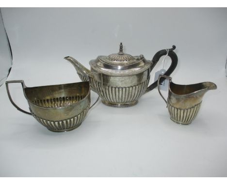 Silver Half Gadrooned 3 Piece Tea Service, Sheffield 1890, 624g total