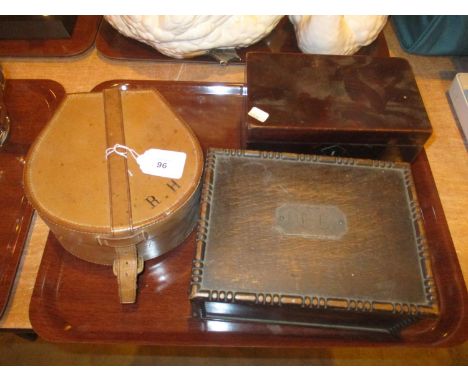 Silver Plaque and Oak Cigarette Box, Tea Caddy and Collar Box