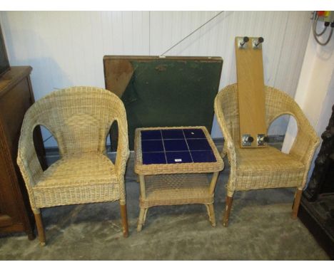 Pair of Cane Chairs and Coffee Table, Bridge Table and Shelf