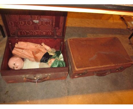 Two Vintage Dolls and 2 Suitcases