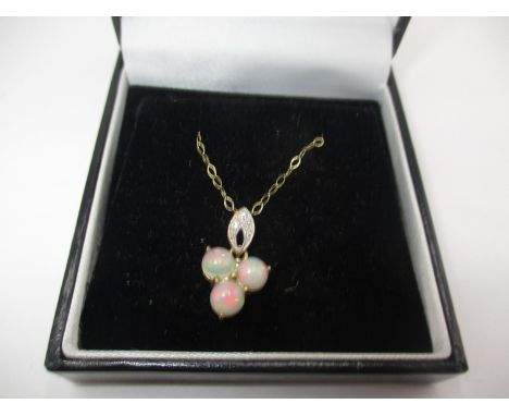 Gold Trefoil Opal and Diamond Pendant on 9ct Gold Chain