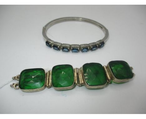 Silver and Blue Stone Bangle and Silver and Green Bracelet