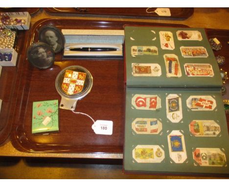 Parker Fountain Pen, Cigarette Cards, Compact, Car Badge and Pair of Photographs