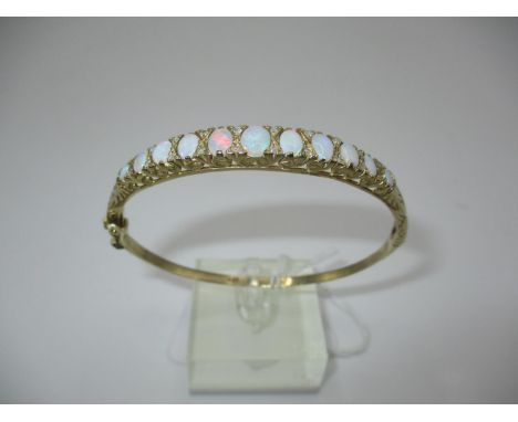9ct Gold Opal and Diamond Bangle, 11.61g
