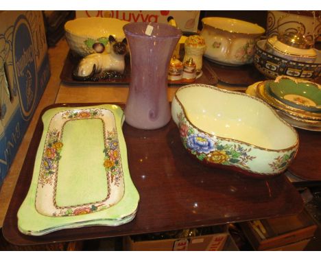 Vasart Glass Vase, Maling Bowl and 2 Plates