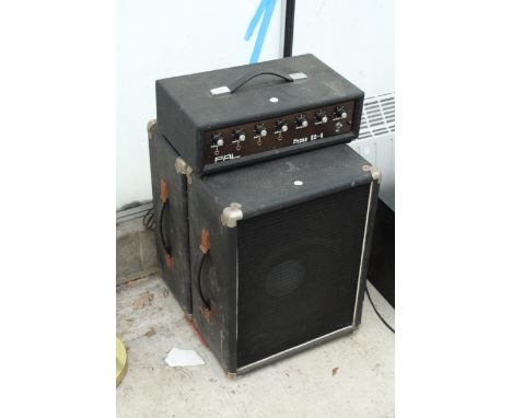 A FAL PHASE 50-4 AMPLIFIER AND TWO LARGE SPEAKERS 