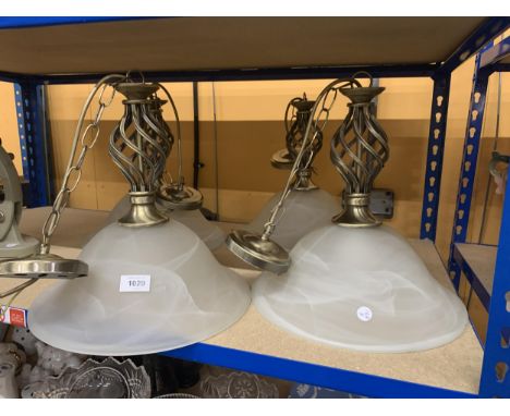 FOUR VINTAGE STYLE CEILING LAMPS WITH FROSTED SHADES 