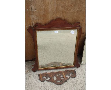 A MAHOGANY CHIPPENDALE REVIVAL STYLE WALL MIRROR WITH GILDED PHOENIX CRESTING 