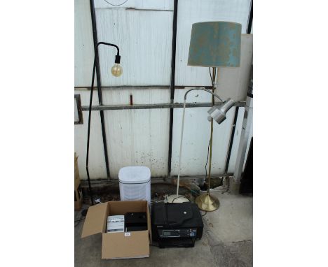 A STANDARD LAMP, A DEHUMIDIFIER AND A STEREO SYSTEM 