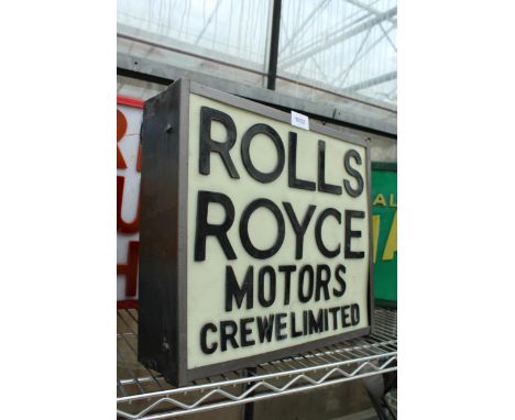 A ROLLS ROYCE LIMITED CREWE-MOTORS ILLUMINATED LIGHT BOX SIGN - 39 X 34 CM 