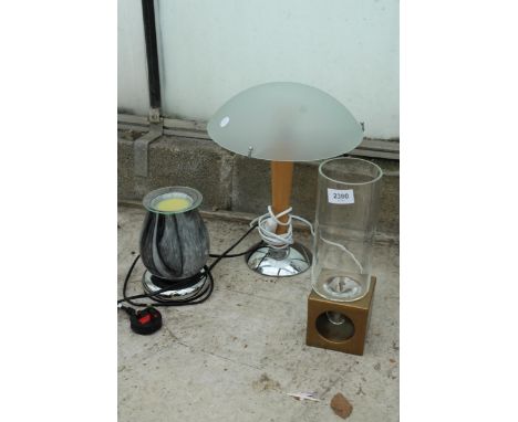 A TABLE LAMP, A CANDLE HOLDER AND A WAX MELT MACHINE 
