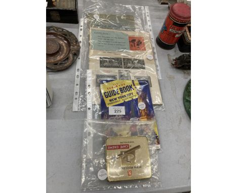A COLLECTION OF WILLS CIGARTTES OLD INNS CARDS IN TIN, A FRANZ SCHMIDT 1912 THERMOMETER CATALOGUE, A VINTAGE NEW YORK CITY GU