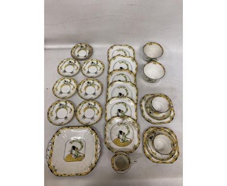 A RARE ANTIQUE 1920'S ART DECO MELBA BONE CHINA DOLLY VARDEN 23 PIECE PART TEASET 