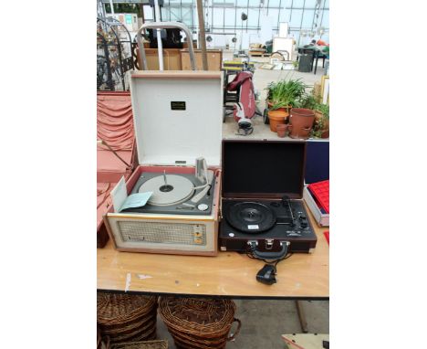 AN AKURA PORTABLE RECORD PLAYER AND A DANSETTE PORTABLE RECORD PLAYER 