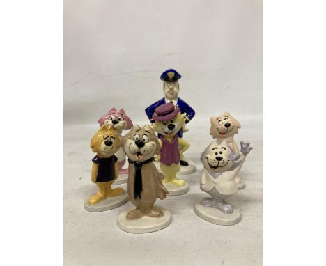 A SET OF SEVEN BESWICK "TOP CAT" FIGURES - SPOOK, BRAIN, TOP CAT, CHOO CHOO, FANCY FANCY, OFFICER DIBBLE (TRUNCHEON MISSING) 