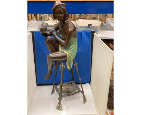 A BRONZE ART DECO STYLE FIGURE OF A SEATED FLAPPER GIRL 