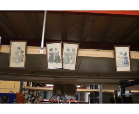 FOUR SMALL FRAMED PRINTS OF VINTAGE FASHION PLATES 