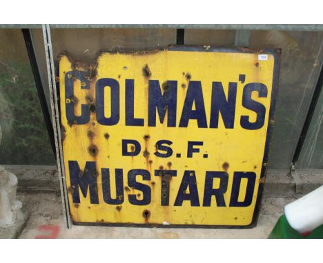 A VINTAGE ENAMEL COLMANS MUSTARD SIGN (97CM x 92CM) 