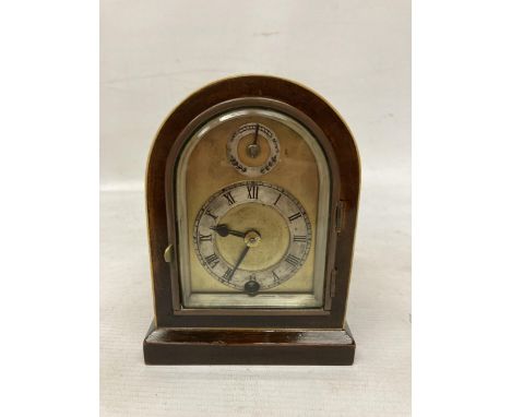 AN ANTIQUE MINIATURE MAHOGANY BRACKET CLOCK ASTRAL OF COVENTRY WITH KEY 