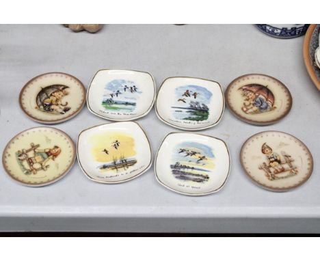 FOUR MID WINTER WILD BIRD PIN DISHES PLUS FOUR GOEBEL CHILDREN PIN DISHES 