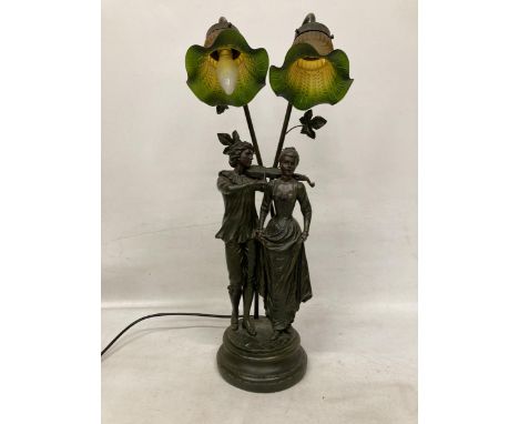 AN ART NOUVEAU STYLE TWIN FIGURE TABLE LAMP 