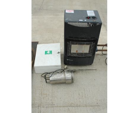 A PHEONIX GAS HEATER, A FIRST AID CABINET AND A WATER PUMP ETC 