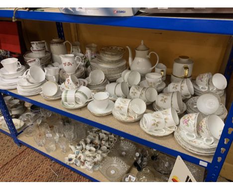 A VERY LARGE QUANTITY OF TEAWARE TO INCLUDE ROYAL GRAFTON 'FIRST LOVE', AND 'YORKSHIRE ROSE', COFFEE AND TEAPOTS, CREAM JUGS,