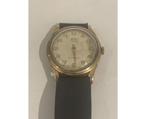 A HALLMARKED 9 CARAT GOLD CASED GENTS VINTAGE TREBEX 17 JEWELS MECHANICAL WATCH, CASE WEIGHT WITHOUT MOVEMENT 7 GRAMS 