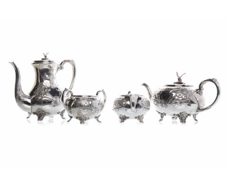 VICTORIAN SHEFFIELD SILVER PLATED FOUR PIECE TEA SERVICEeach of oviform, the teapot and coffee pot with eagle finial, each he