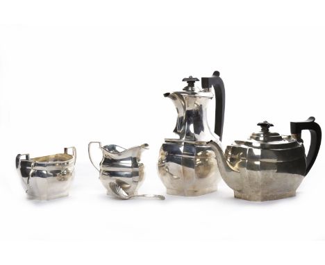 SILVER FOUR PIECE TEA SERVICEmaker J B Chatterly & Sons Ltd, Birmingham, 1968-69 and 1969-70, comprising a teapot, coffee pot