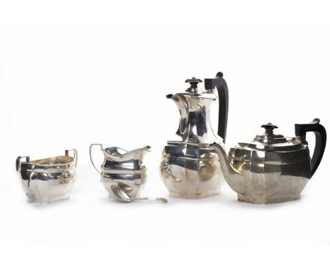 SILVER FOUR PIECE TEA SERVICEmaker J B Chatterly & Sons Ltd, Birmingham, 1968-69 and 1969-70, comprising a teapot, coffee pot