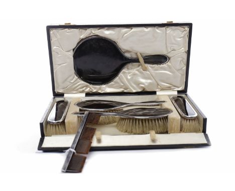 GEORGE V SILVER MOUNTED TORTOISESHELL VANITY SETmaker Adie Brother Ltd, Birmingham 1924, hand mirror maker Charles & Richard 