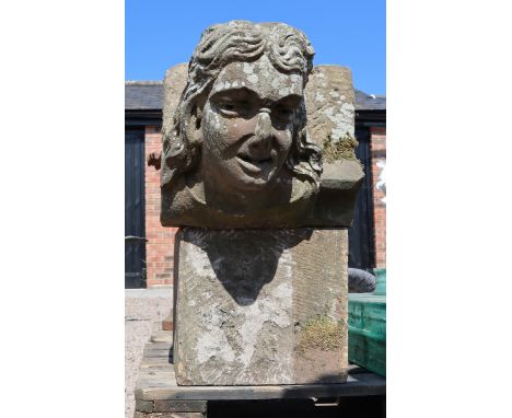 Antique stone carving of a head - Height: 68cm