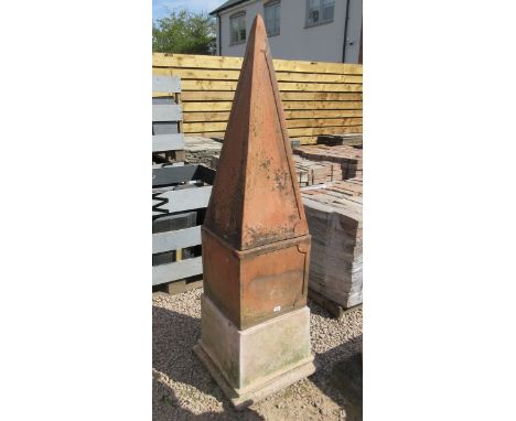 Large terracotta obelisk - Approx height: 180cm base: 52cm x 52cm
