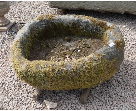 Large early natural stone trough - Height: 39cm Diameter: 73cm