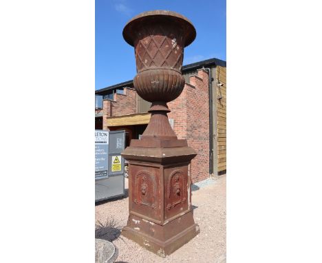 Huge cast iron urn - Approx Height: 365cm Width: 94cm&nbsp;Depth: 94cm