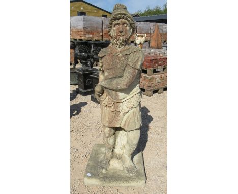 Stone statue of Warrior signed Lucas to the back - Height: 146cm