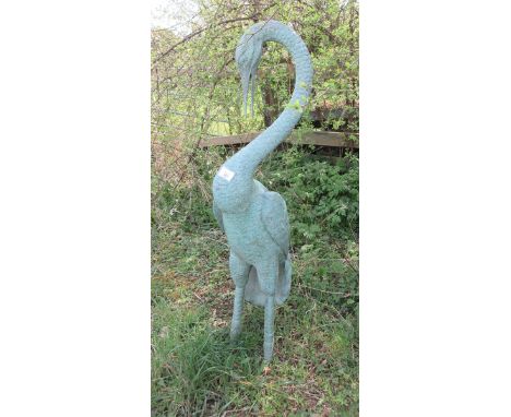 Large bronze crane with verdigris patina - Height: 107cm