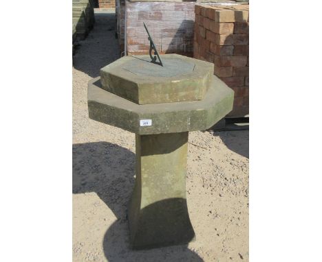 Natural stone Sundial with bronze top - Height: 103cm