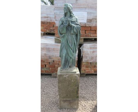 Large bronze figure of a saint on natural stone plinth - Height: 164cm