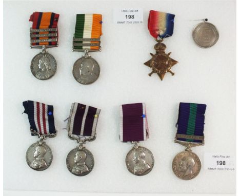 A group of seven medals and Army Temperance medal India 1897 - comprising Q.S.A wth 3 clasps, K.S.A with 2 clasps, 1914-15 St