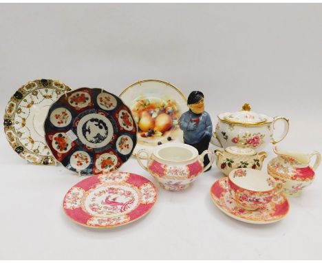 A collection of china and plates including two Chinese export, Royal Crown Derby Pinxton Roses teapot, Minton tea set and col