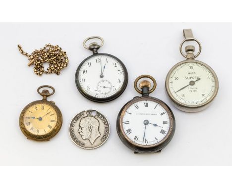 A collection of items to include a 1920's open faced pocket watch, white enamel dial, Arabic numbers, subsidiary dial at 6, t