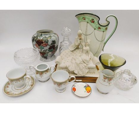 A collection of mixed 20th century china and glass wares, including Edwardian chamber pots, early 20th century water jugs, va